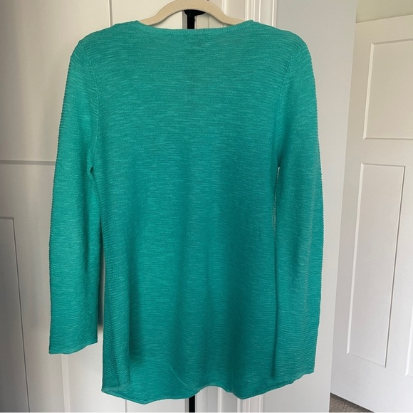 Eileen Fisher Ribbed Teal Long Sleeve Top Linen Cotton Stretch Sweater Tunic - Picture 6 of 6